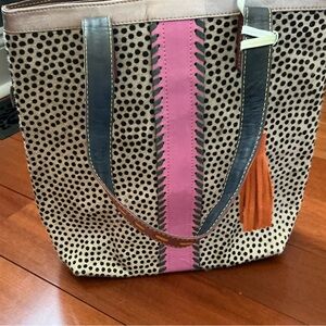 Animal Print Tote Bag with Pink Accent